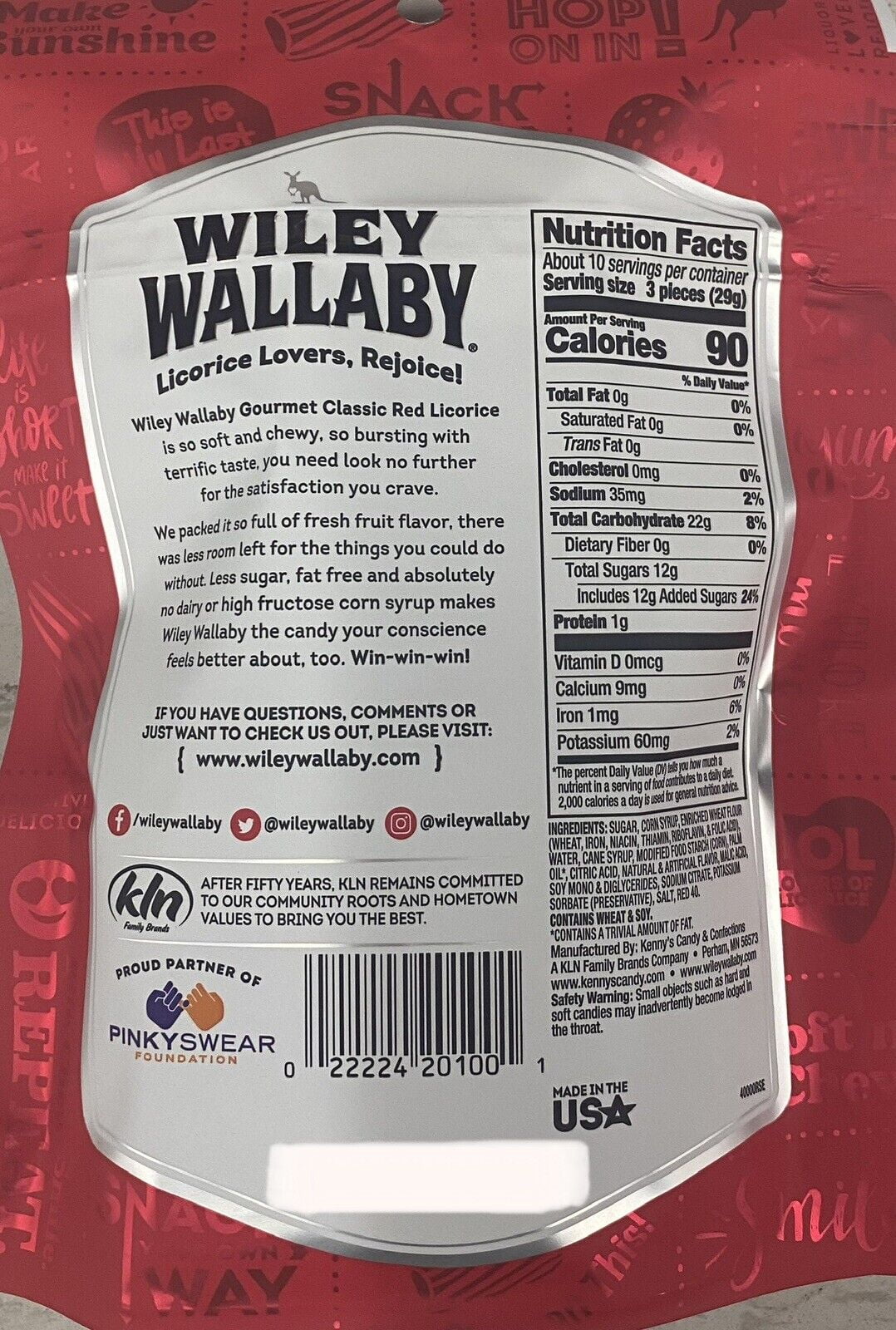 Wallaby Classic 10 Chewy Red Oz Bag Australian & Wiley Soft Licorice STRAWBERRY