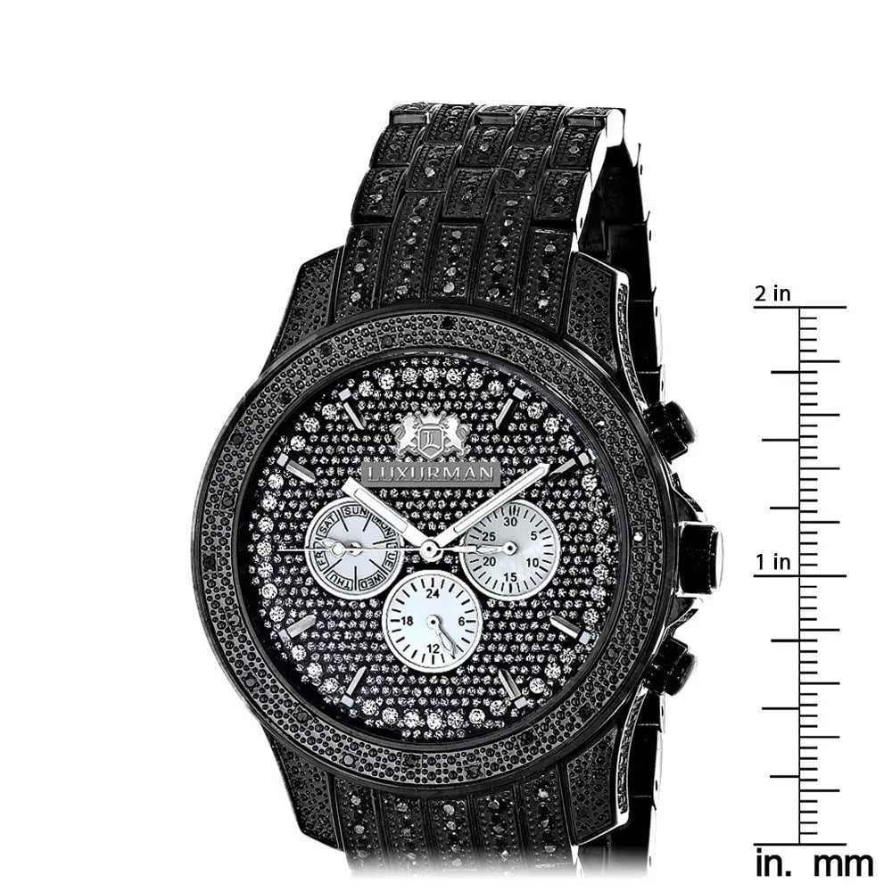 Band Stainless Quartz Strap Extra Black Metal plus Leather Accent Men's Diamond Steel Watch