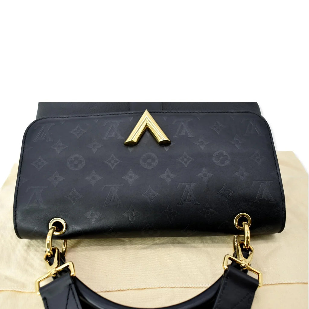 One Shoulder Monogram Leather Bag Black Very Pre-owned Handle
