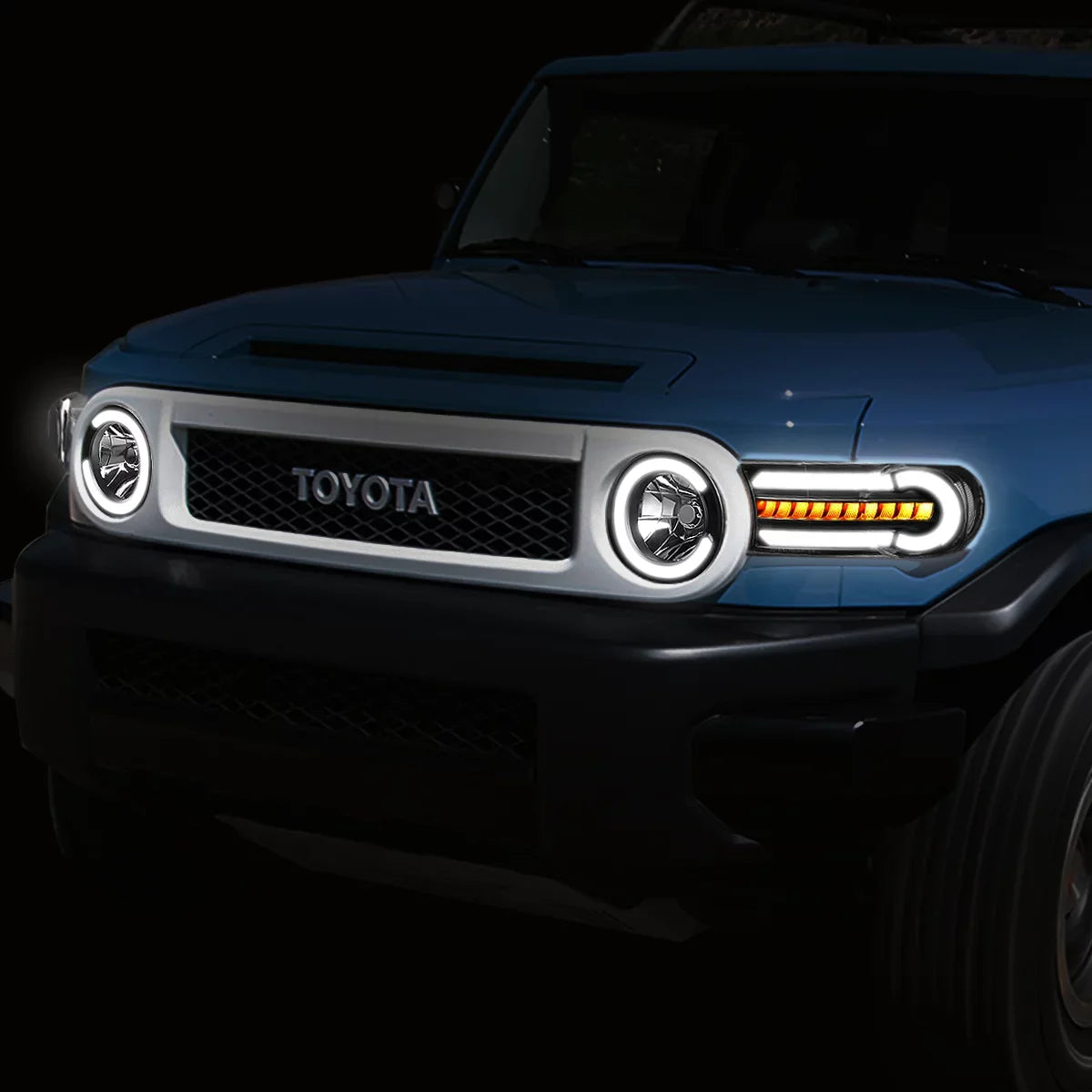 HL-LB-FJC07-BK-CL1 For 11 LED Cruiser 13 Motoring 12 Turn Front Pair Corner 2007 to DNA Bumper 09 Signal Lamps Headlight Toyota DRL+Sequential FJ 2014 10 Black/Clear 08