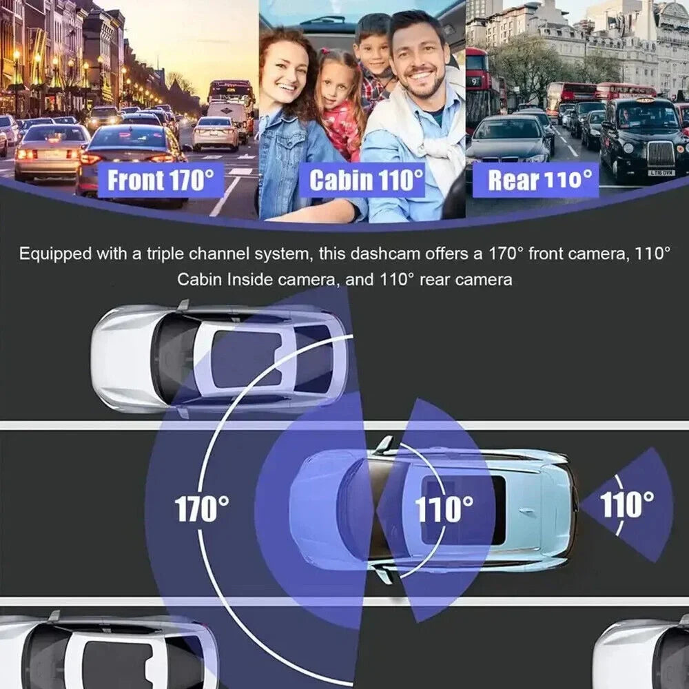 Video Dash HD Camera Recorder G-sensor Car Lens Front/Rear/Inside 1080P Cam G·PEH Dual