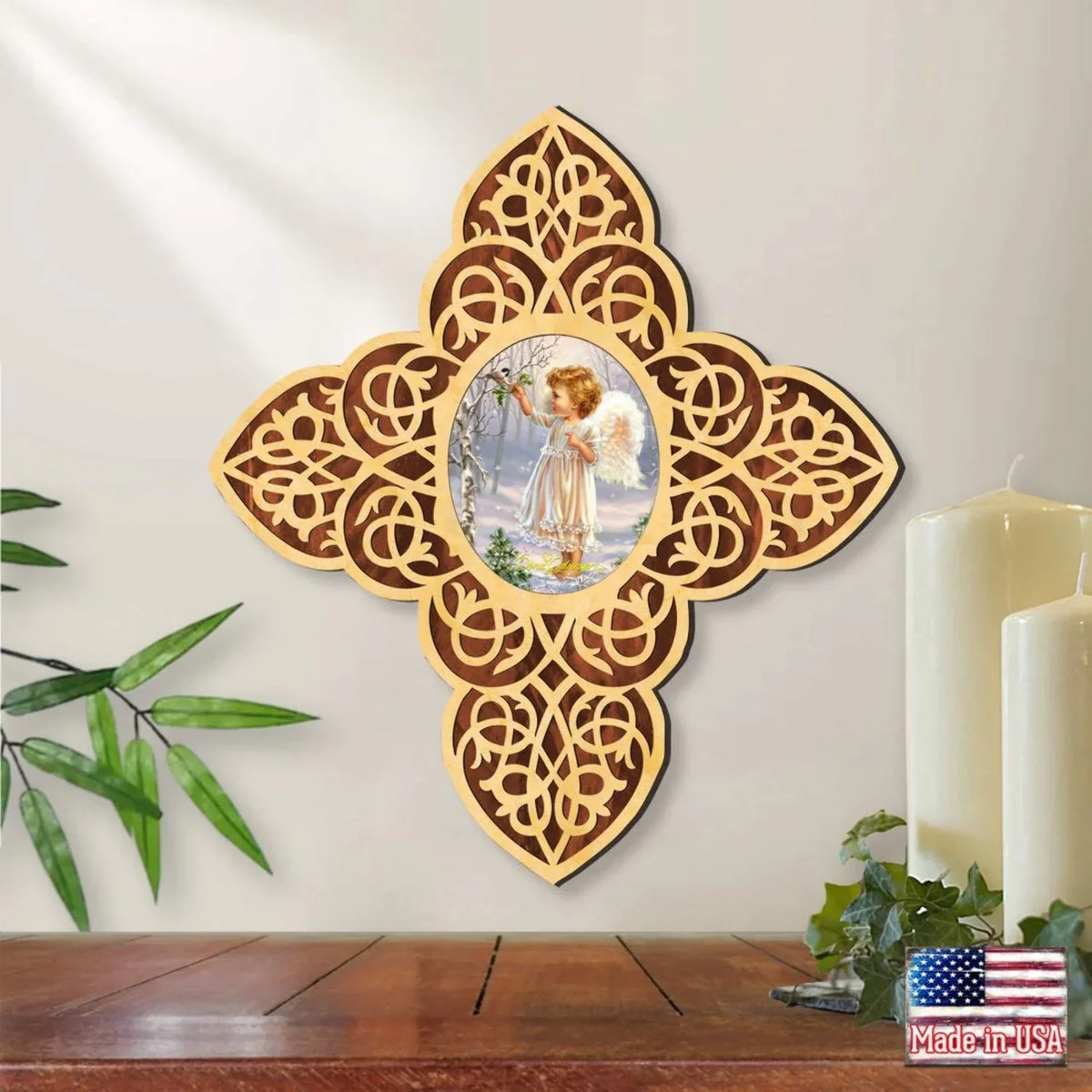 | Inspirational Icon by Gelsinger - Wooden 88482-DG D�cor Angel Cross D. Girl Filigree