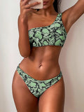 Green Bikini One Set for ZAFUL Medium Women Swimsuit Forest M Snakeskin Reversible Leopard Print Shoulder