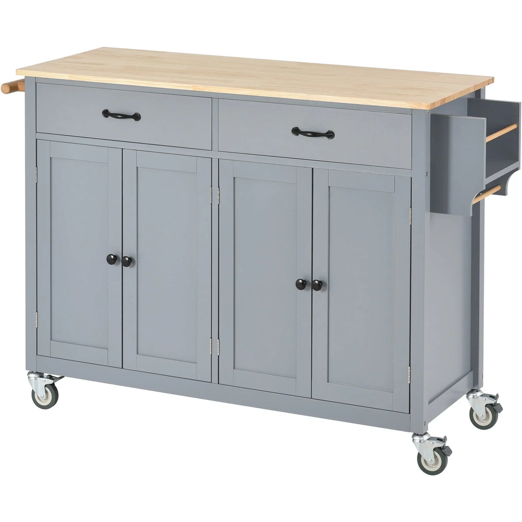 Wood Wheels Granite Grey Cart and Island Top Solid - Blue Kitchen Locking with