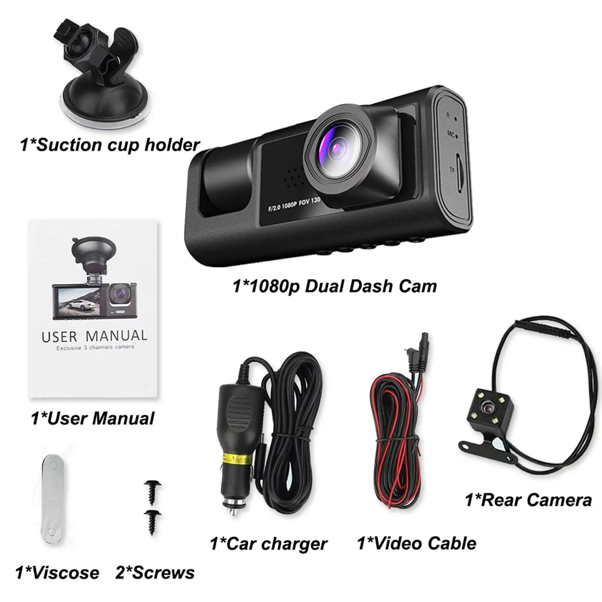 Rearview Dash Dash Cam Car Safety,3-in-1 for Mirror Moobody Safety Versatile Car Cam,1080P+720P+480p, Car