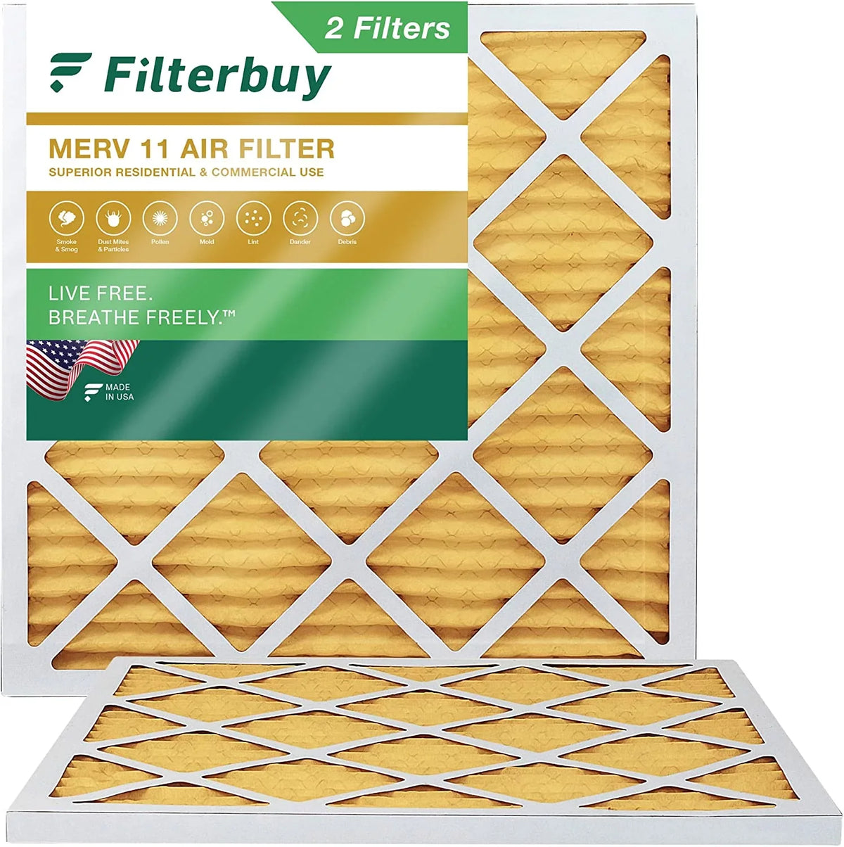 11 Filters AC Filterbuy Air Pleated MERV Furnace HVAC (2-Pack) 25x25x1