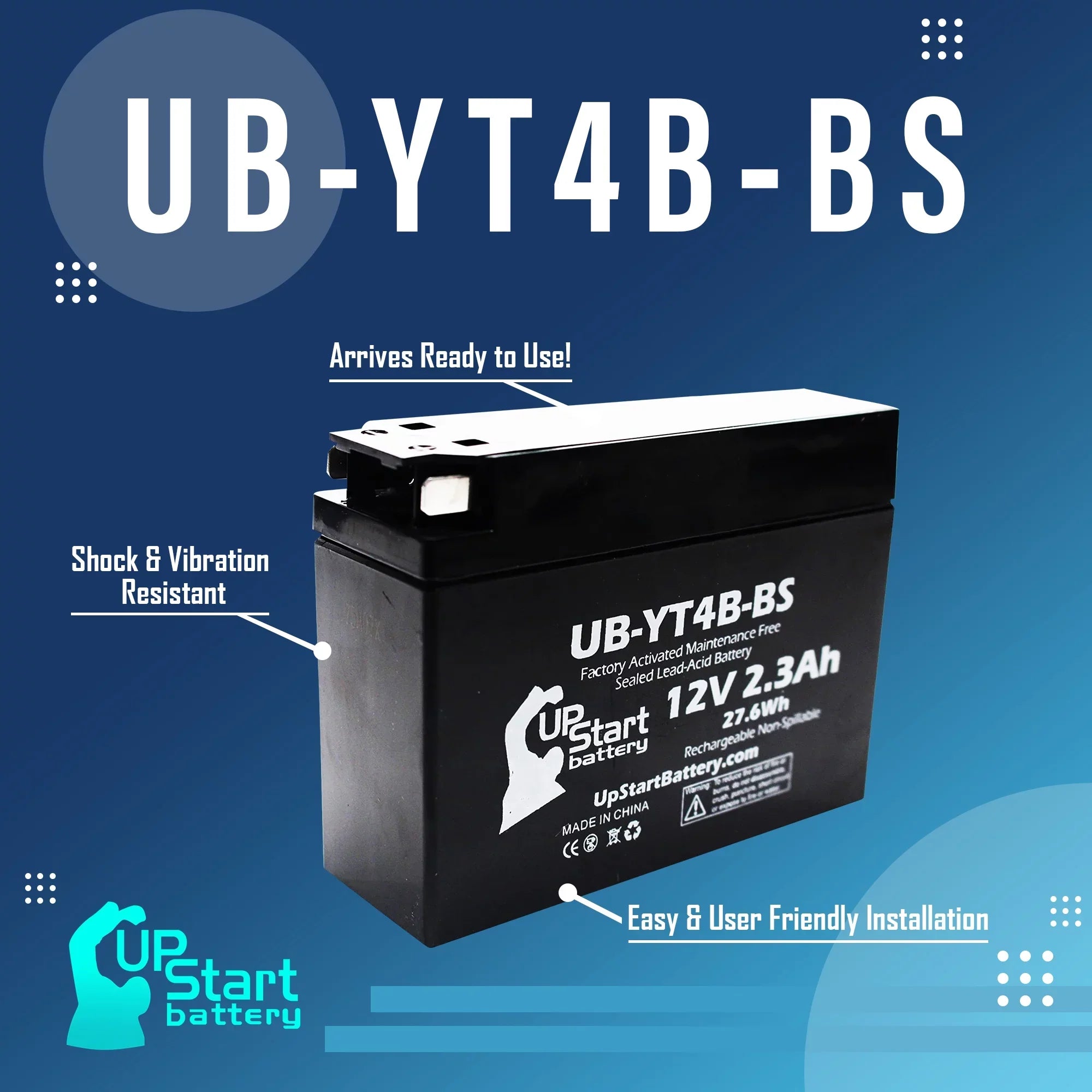 2005 for Yamaha Replacement UpStart 2.3Ah, SR400 Free, Battery 12V, Activated, Maintenance Motorcycle Battery UB-YT4B-BS Factory - 5-Pack 400CC