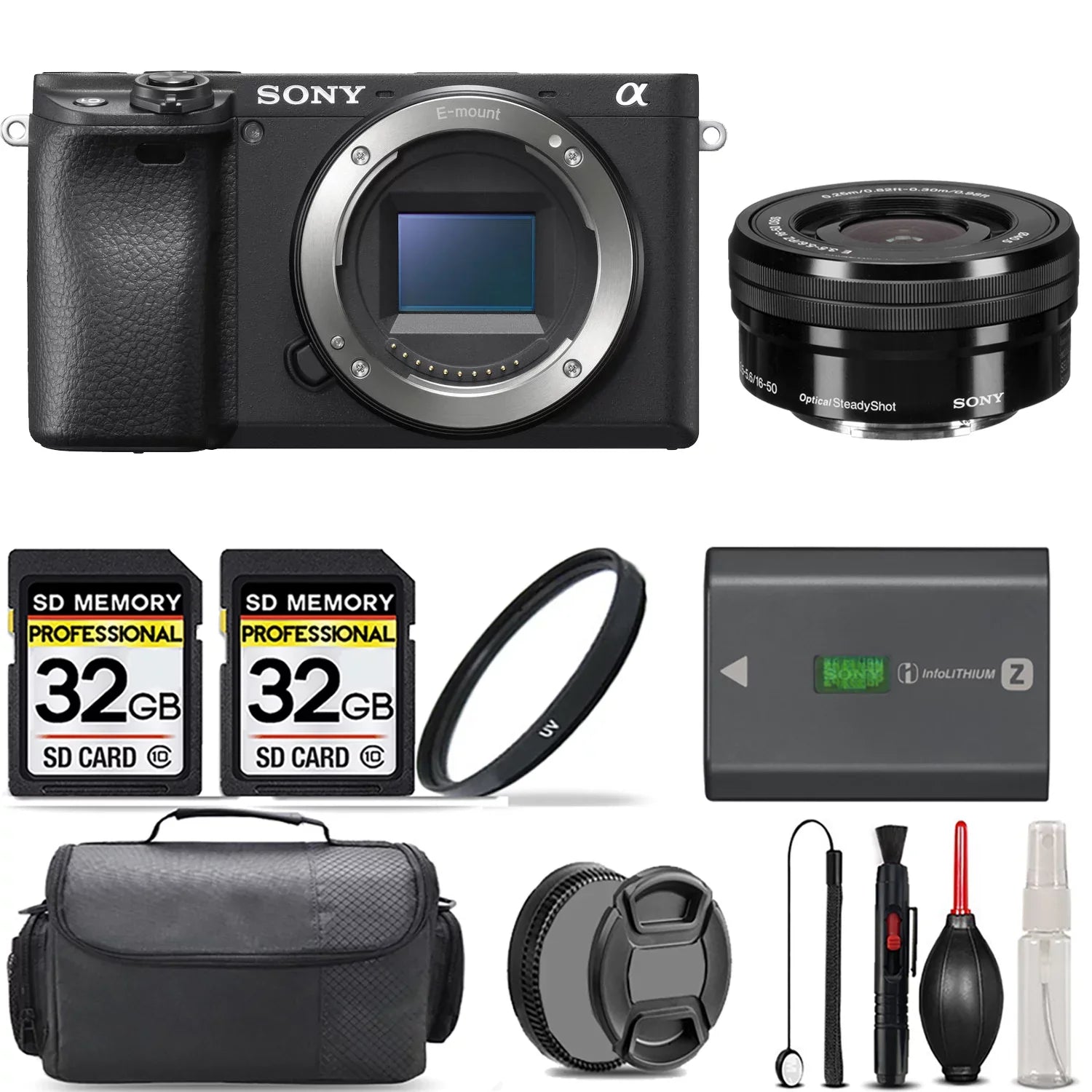 '+ UV a6400 Camera Handbag + More! 64GB 16-50mm + And Lens f/3.5-5.6 Filter Mirrorless + OSS