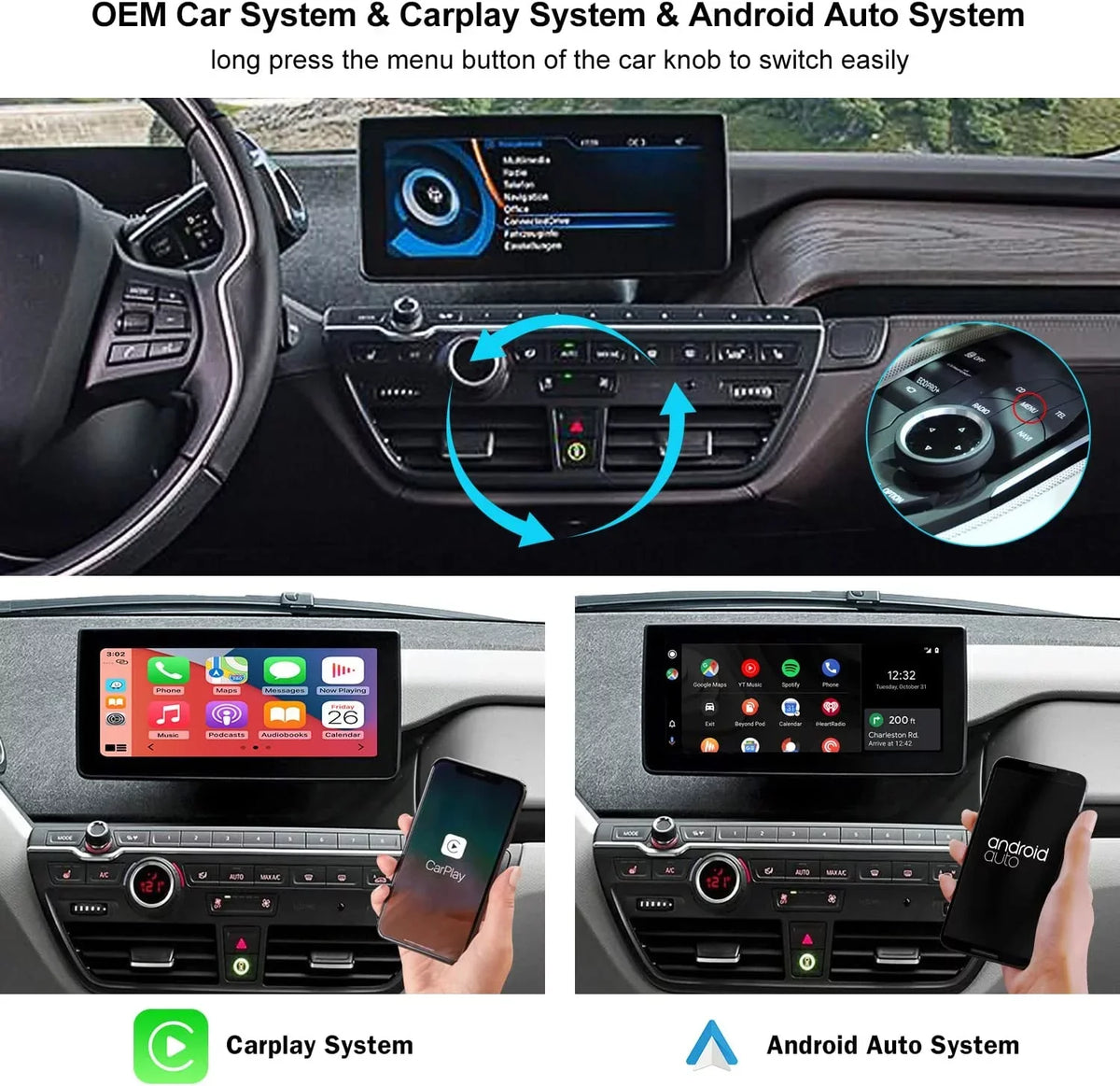 Reverse Support Auto, Wireless Mirrorlink, Kit Original Car Road Control Camera, Retrofit 2012-2017 NBT i3 Carplay Year, Knob Top System I01 for Android Decoder