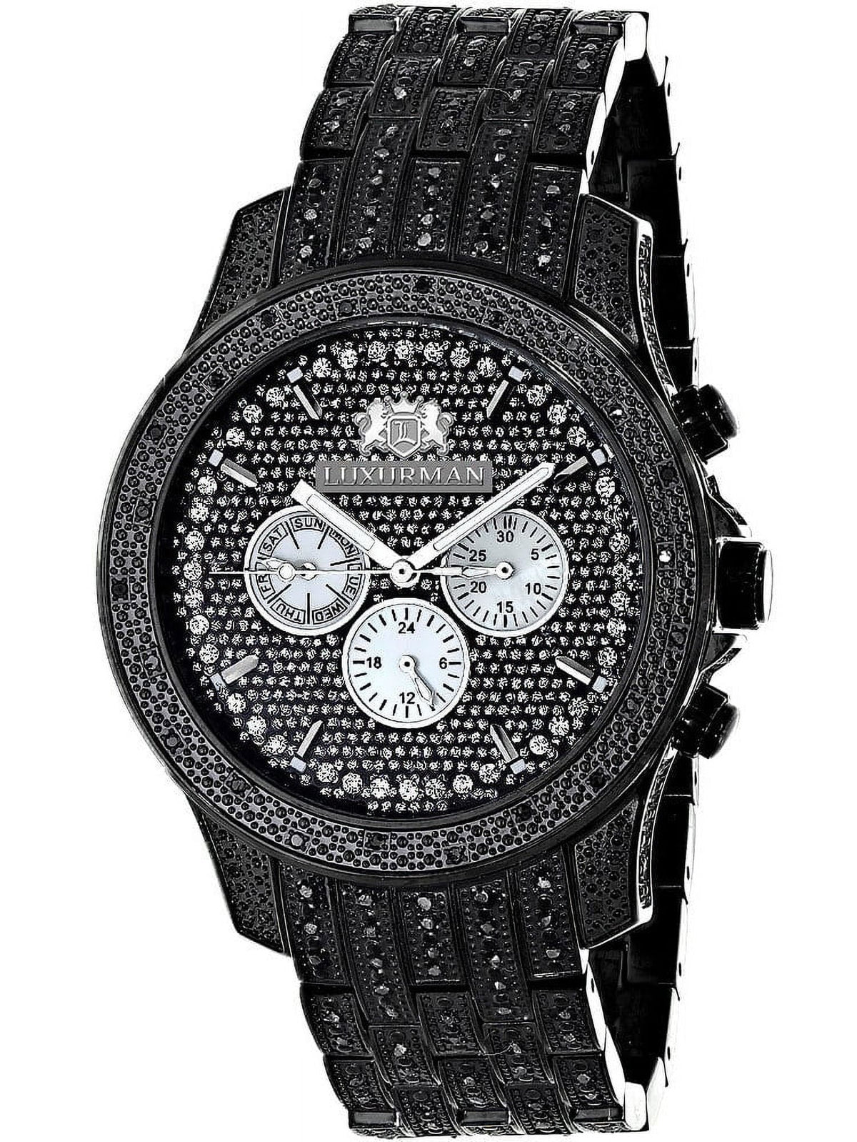 Band Stainless Quartz Strap Extra Black Metal plus Leather Accent Men's Diamond Steel Watch