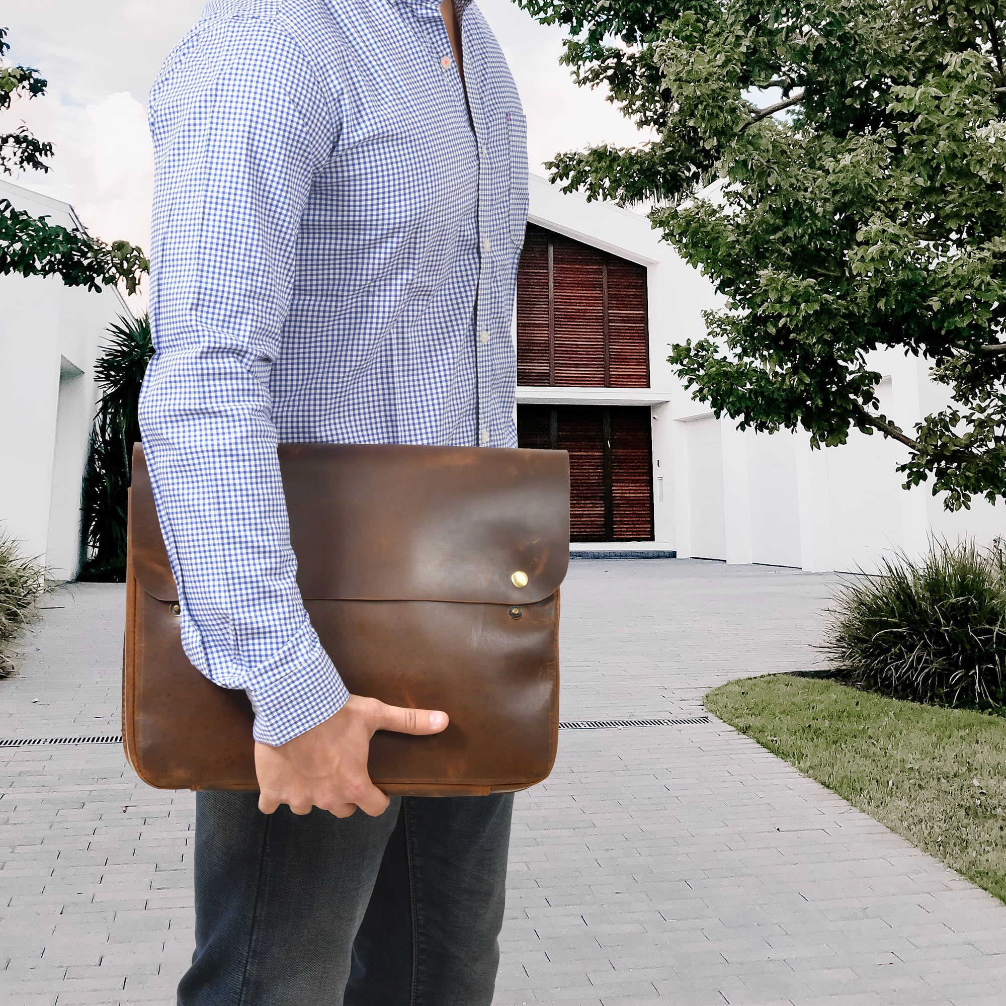 Portfolio File MacBook Case Sleeve Leather Document Grain Folder Top Holder Envelope Folio