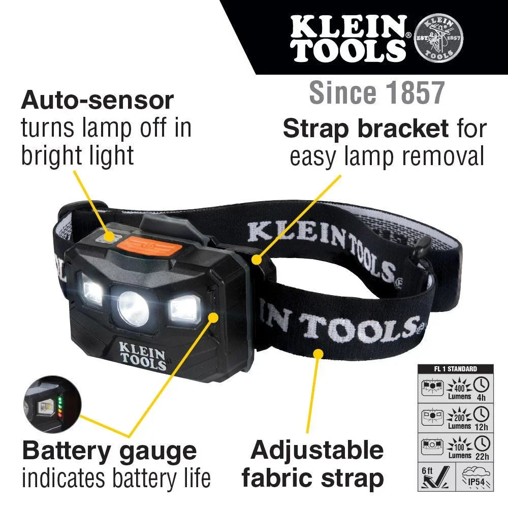 Klein Headlamp with Strap Lumens 56048 400 Rechargeable Fabric Tools