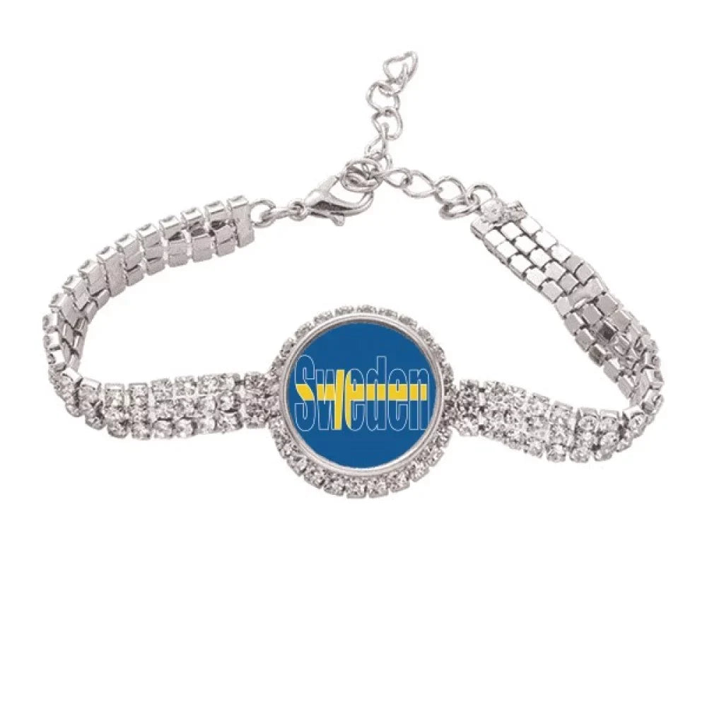 Deco Name Jewelry Diamond Chain Sweden Country Art Anklet Flag Tennis Fashion Bracelet