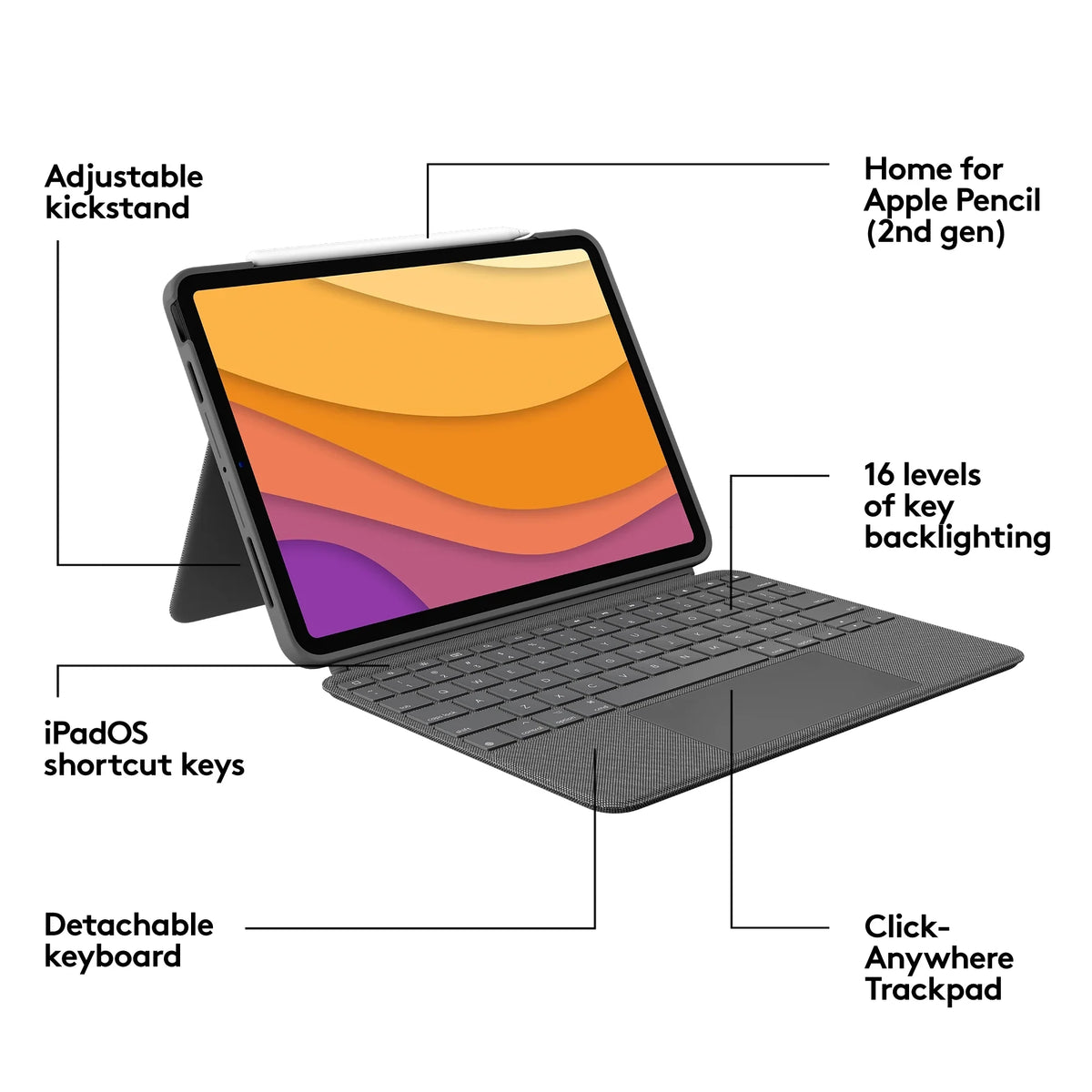 2022) Restored 5th 2020, Oxford Keyboard Logitech Touch Case, (4th, - Gray iPad gen (Refurbished) Air Combo