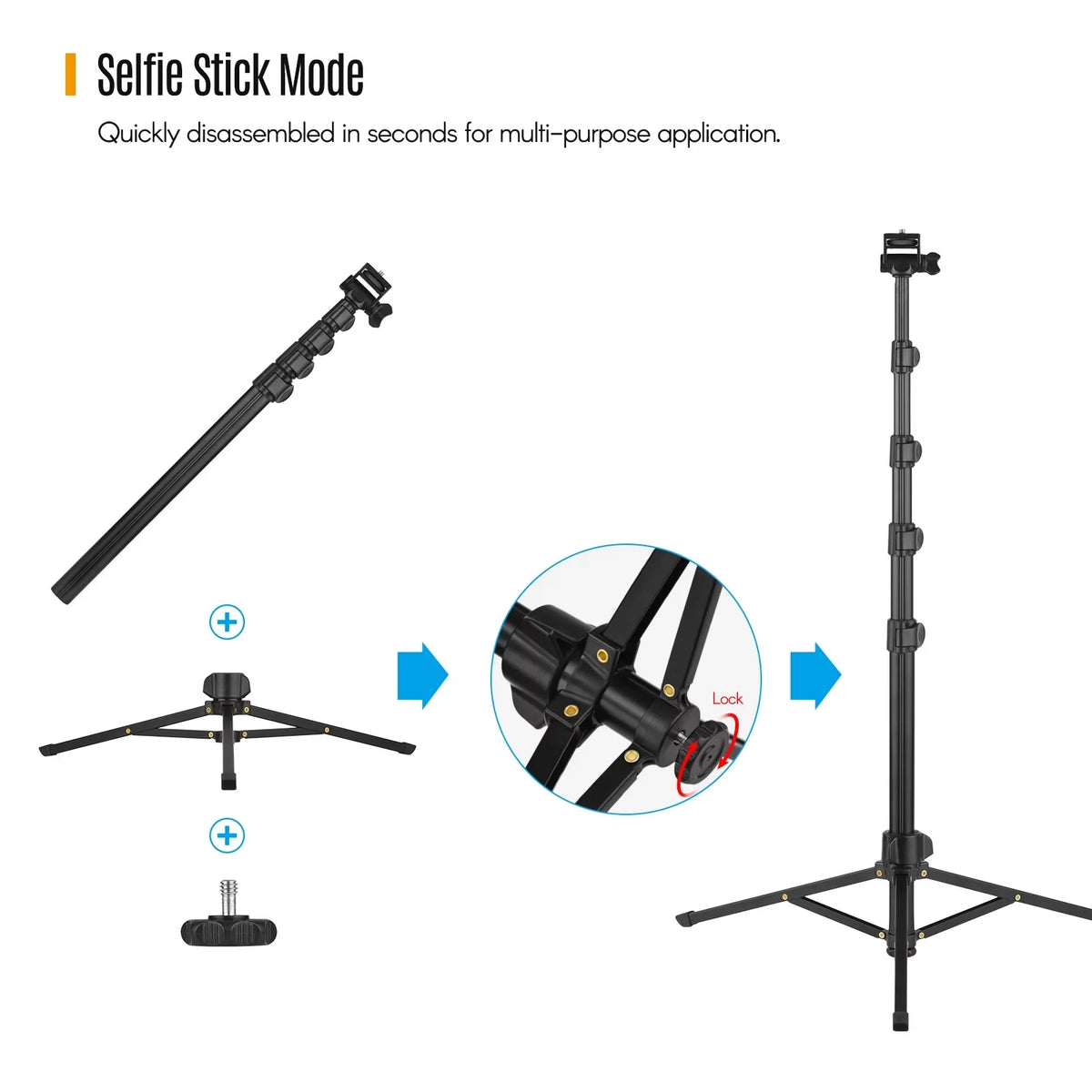 Cameras Stick to Includes Smartphones, for Holder, and 2-in-1 - Supports Camera Shutter 3KG, Selfie Andoer Action Tripod up and Phone Bracket, Phone 168cm/66in Action Mirrorless Remote Cameras, and