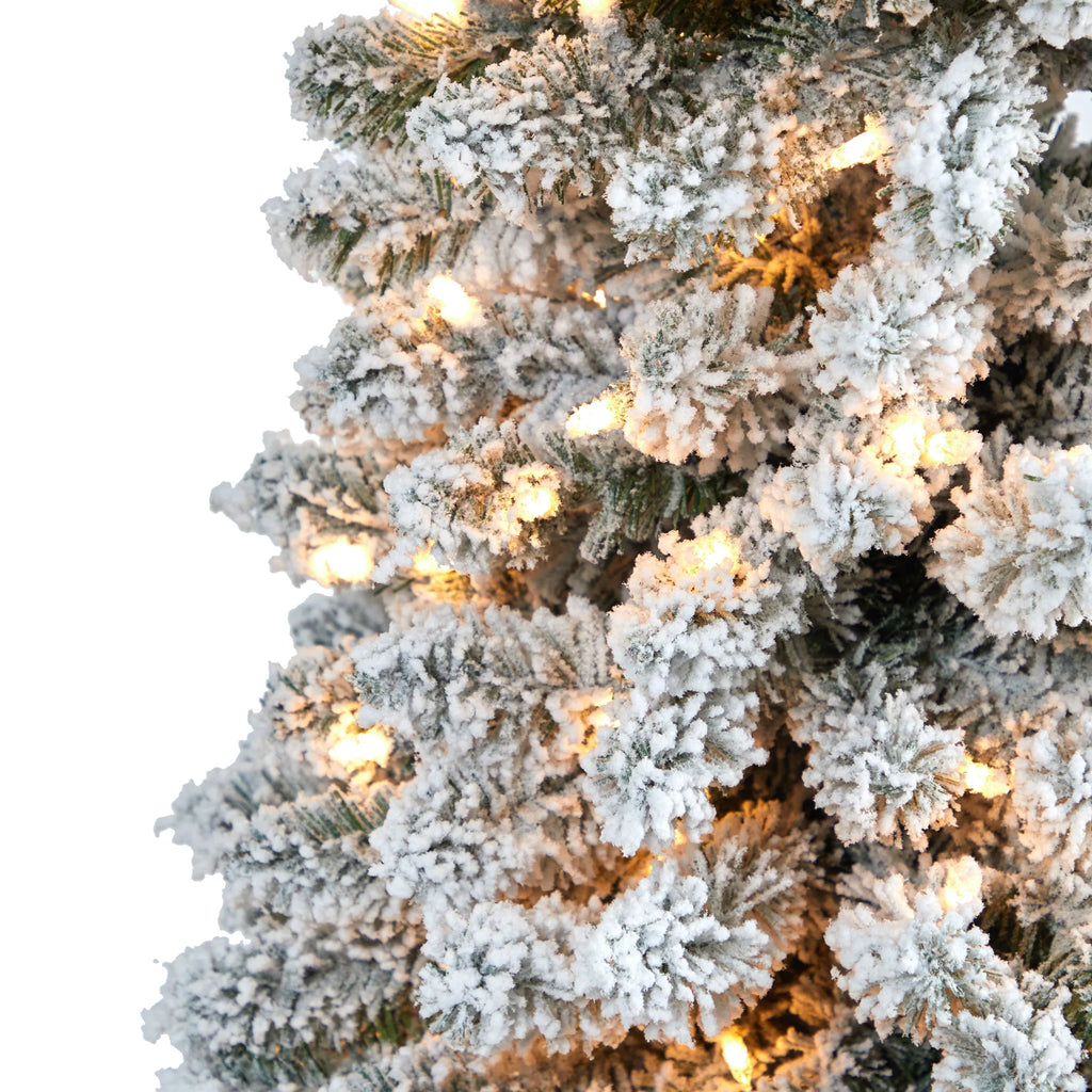 Pencil 400 Artificial Prelit Tree Clear Natural White Lights 7' Christmas Flocked Nearly