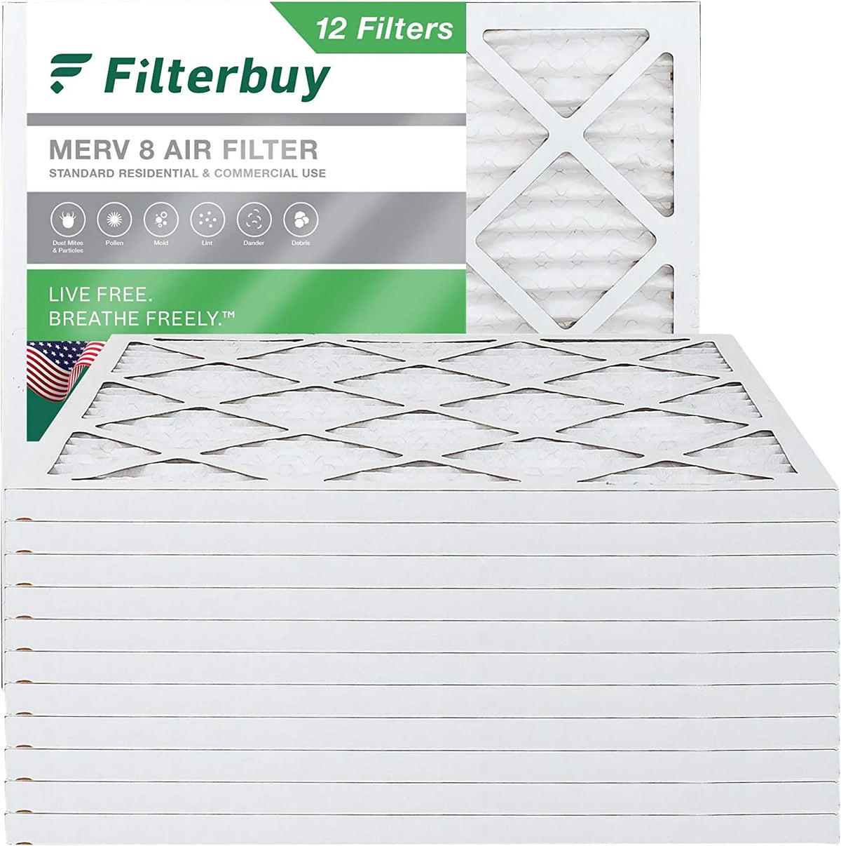Pleated 8 Filterbuy 14x14x1 Furnace HVAC (12-Pack) AC Filters MERV Air