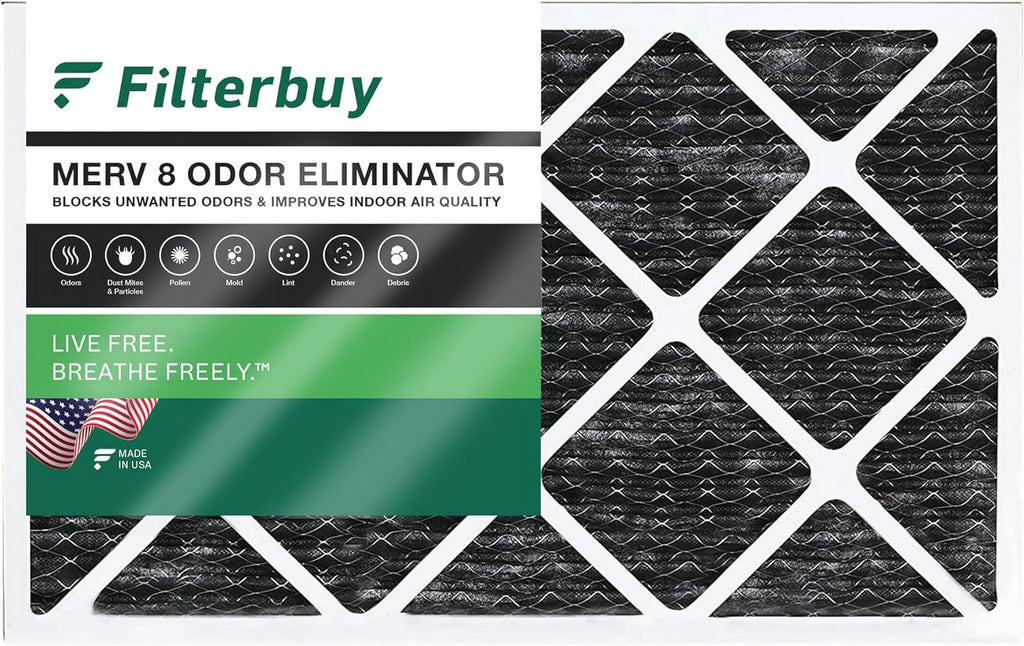 16x24x1 AC Filters Activated Odor (1-Pack) Filterbuy HVAC 8 Furnace with Carbon Eliminator MERV Pleated Air