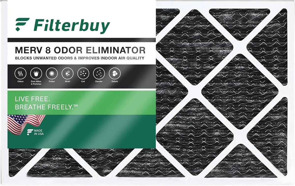 16x24x1 AC Filters Activated Odor (1-Pack) Filterbuy HVAC 8 Furnace with Carbon Eliminator MERV Pleated Air