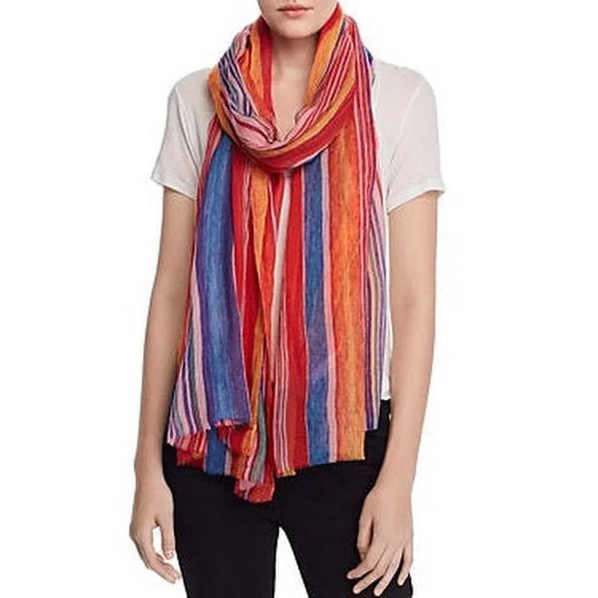 Scarf Fringe Rectangle Womens Wool Echo Striped