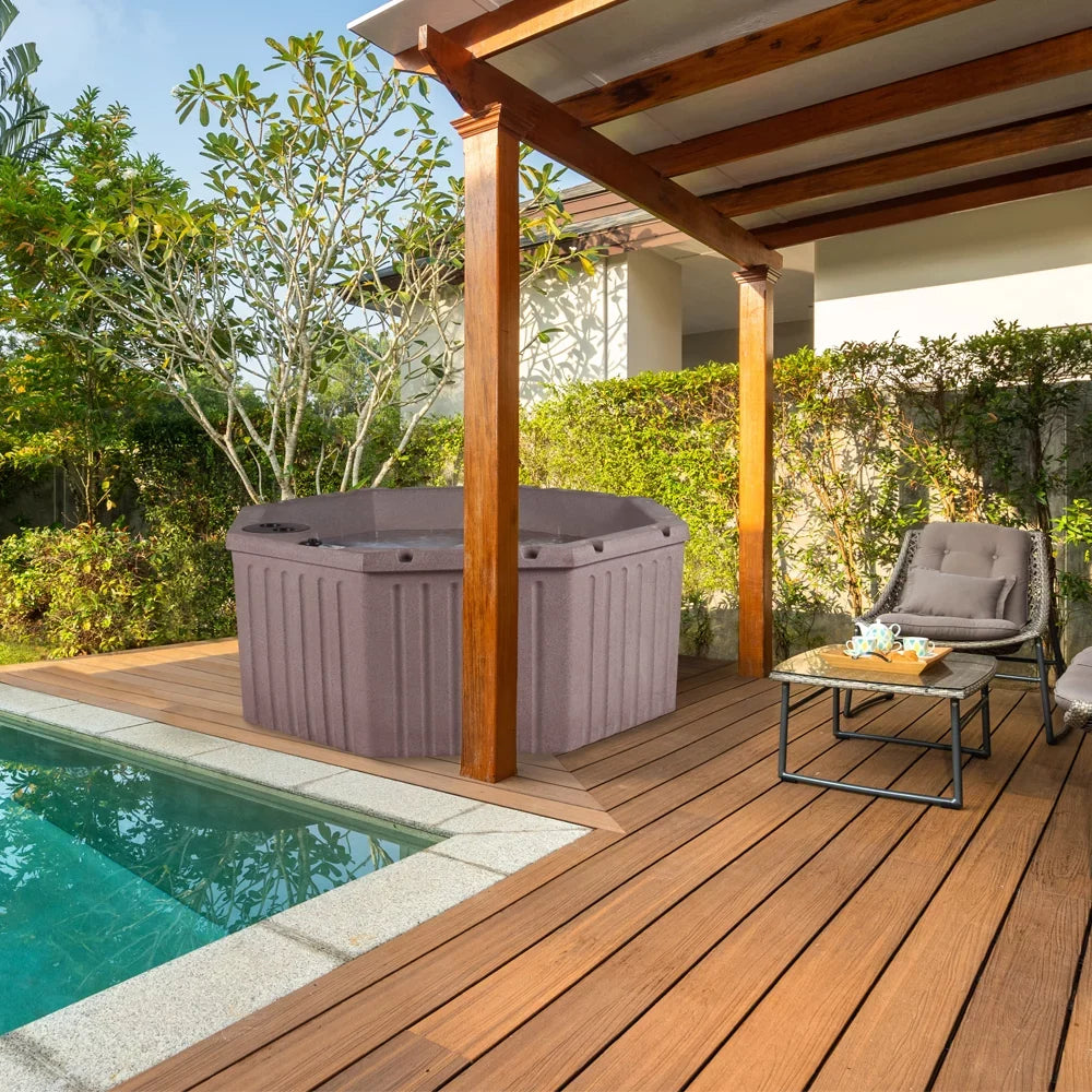 with Tub Seater Cover, 8 Tub Spa Hot & LED Millstone Jets, Aqualife lighting Lagoon 20 Brown