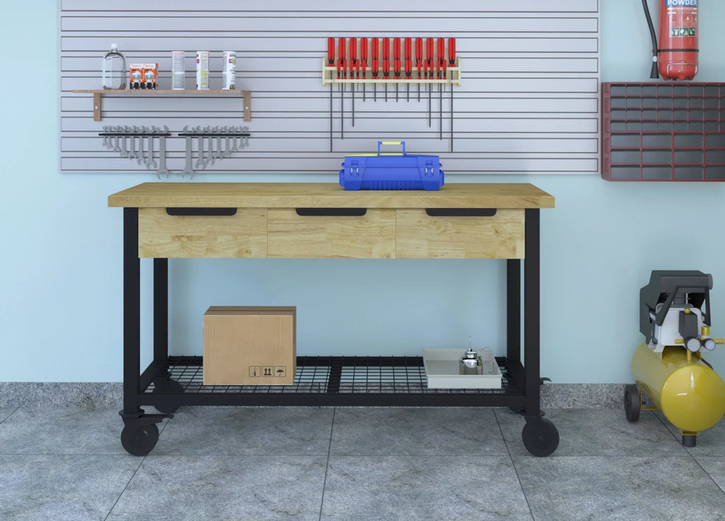 Metal & Wood Workbench 62" Industrial Rove