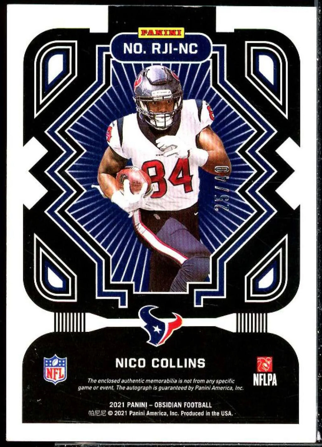 2021 Rookie Etch Obsidian Collins #30 Jersey Nico Ink Panini Purple Electric