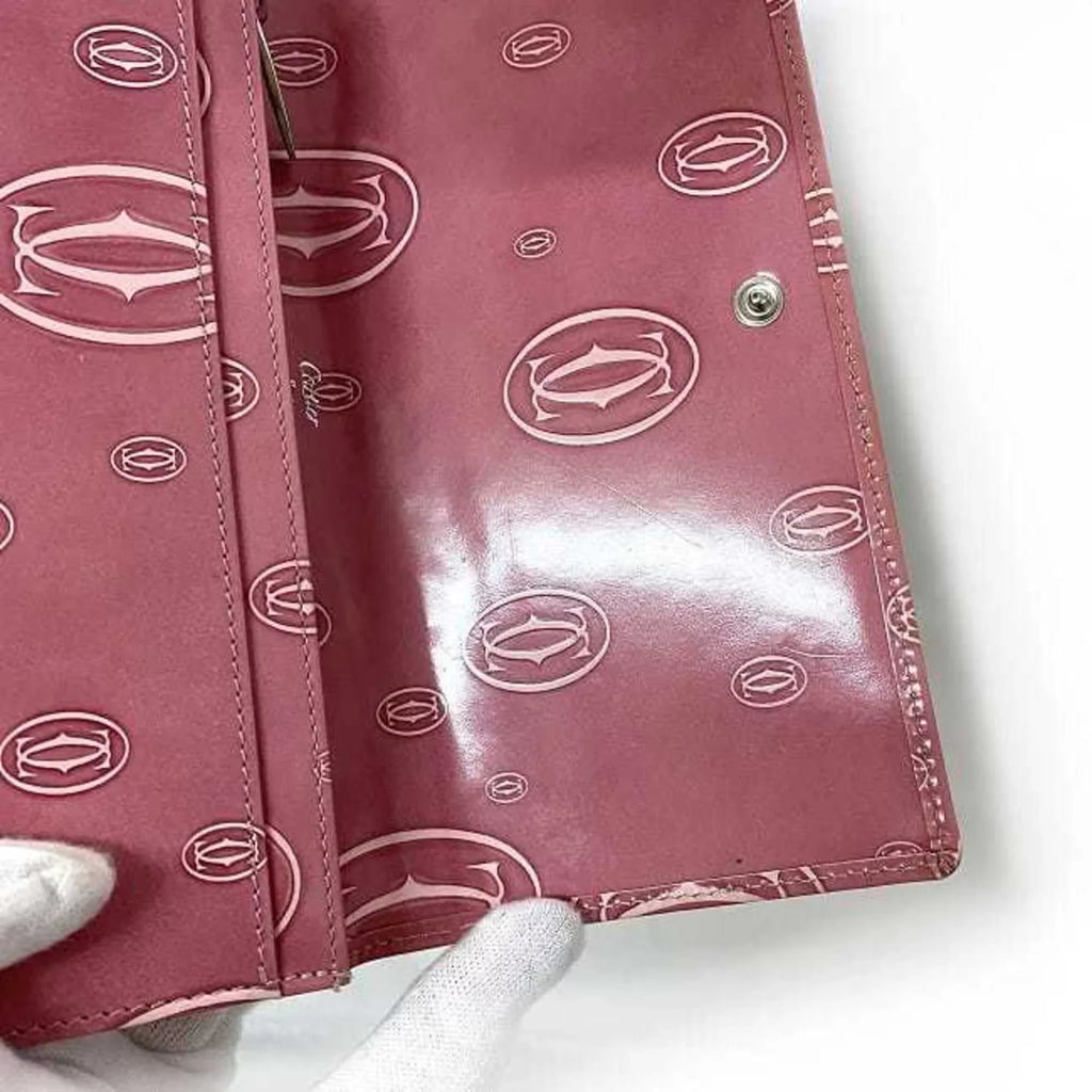 2C Birthday Pre-Owned Wallet Bifold Happy Ladies L3000951 Long Cartier (Fair) Pink Motif Leather