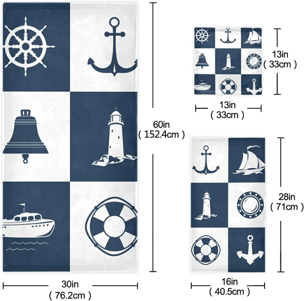 Bathroom Bath Lighthouse GZHJMY Anchor Vessel 3 Towels for Soft Hand Towel Piece Sailing Fingertip Absorbent Cotton Towels Decorative Checked Sets