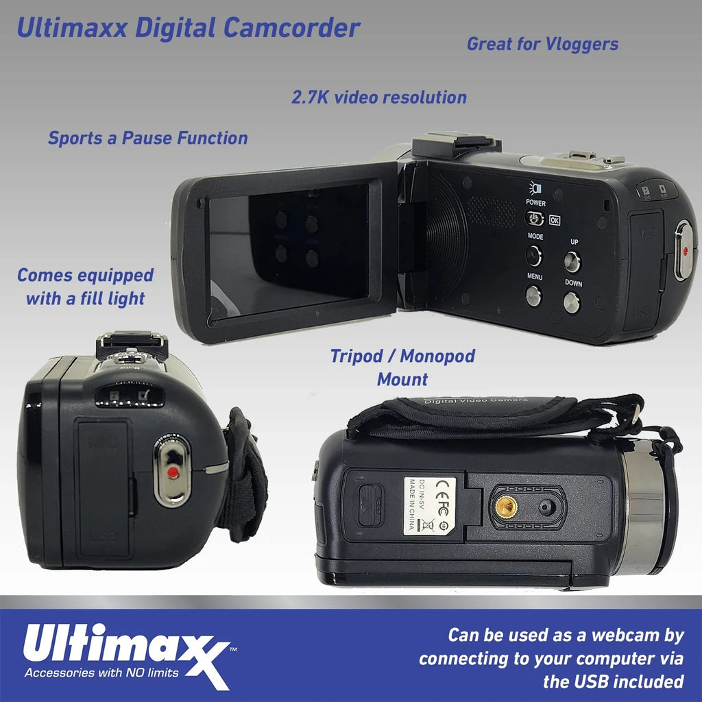 Vlog Ultimaxx Light LED 4K Bundle 42MP Ultra HD with Camera Video Camcorder