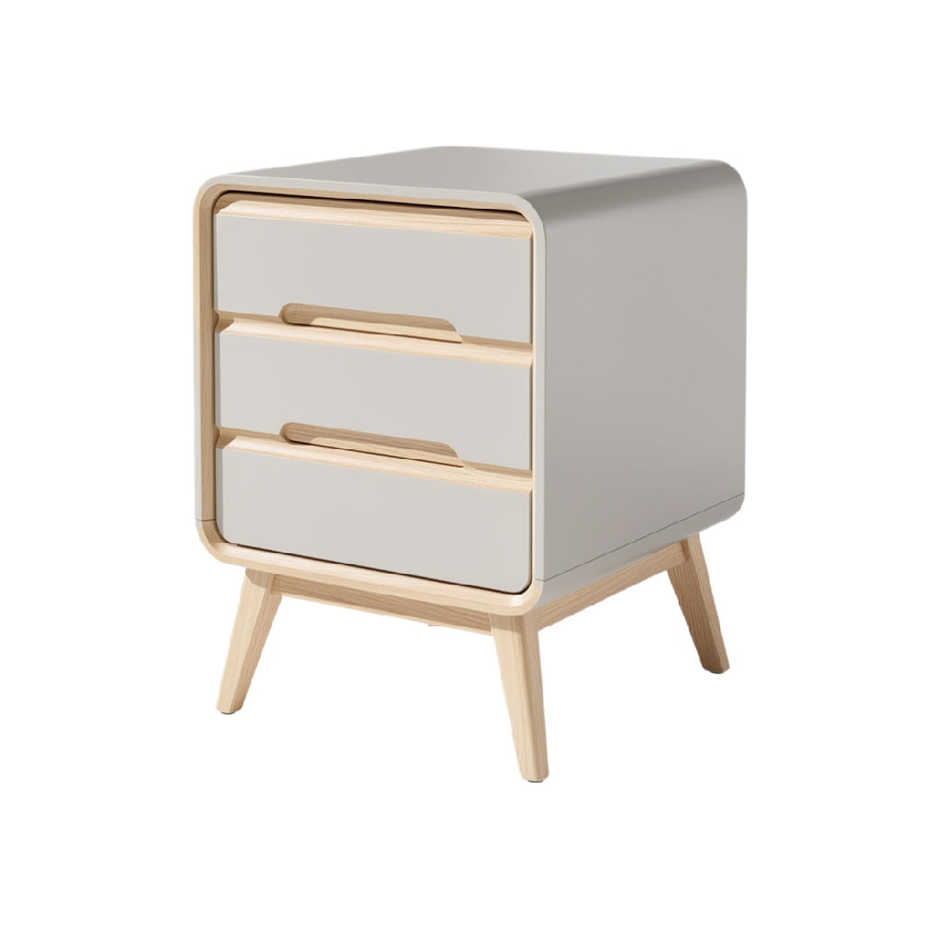 Minimalist Modern Nightstand with Three Drawers and Wooden Legs