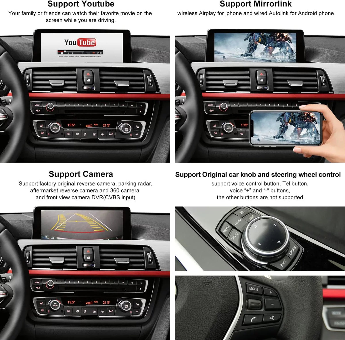 Reverse Support Auto, Wireless Mirrorlink, Kit Original Car Road Control Camera, Retrofit 2012-2017 NBT i3 Carplay Year, Knob Top System I01 for Android Decoder