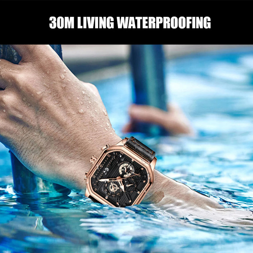 Quartz Business Leather Men's Chronograph Waterproof Date Luxury Watch Luminous
