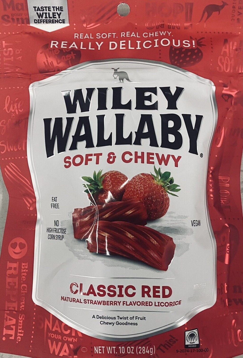 Wallaby Classic 10 Chewy Red Oz Bag Australian & Wiley Soft Licorice STRAWBERRY