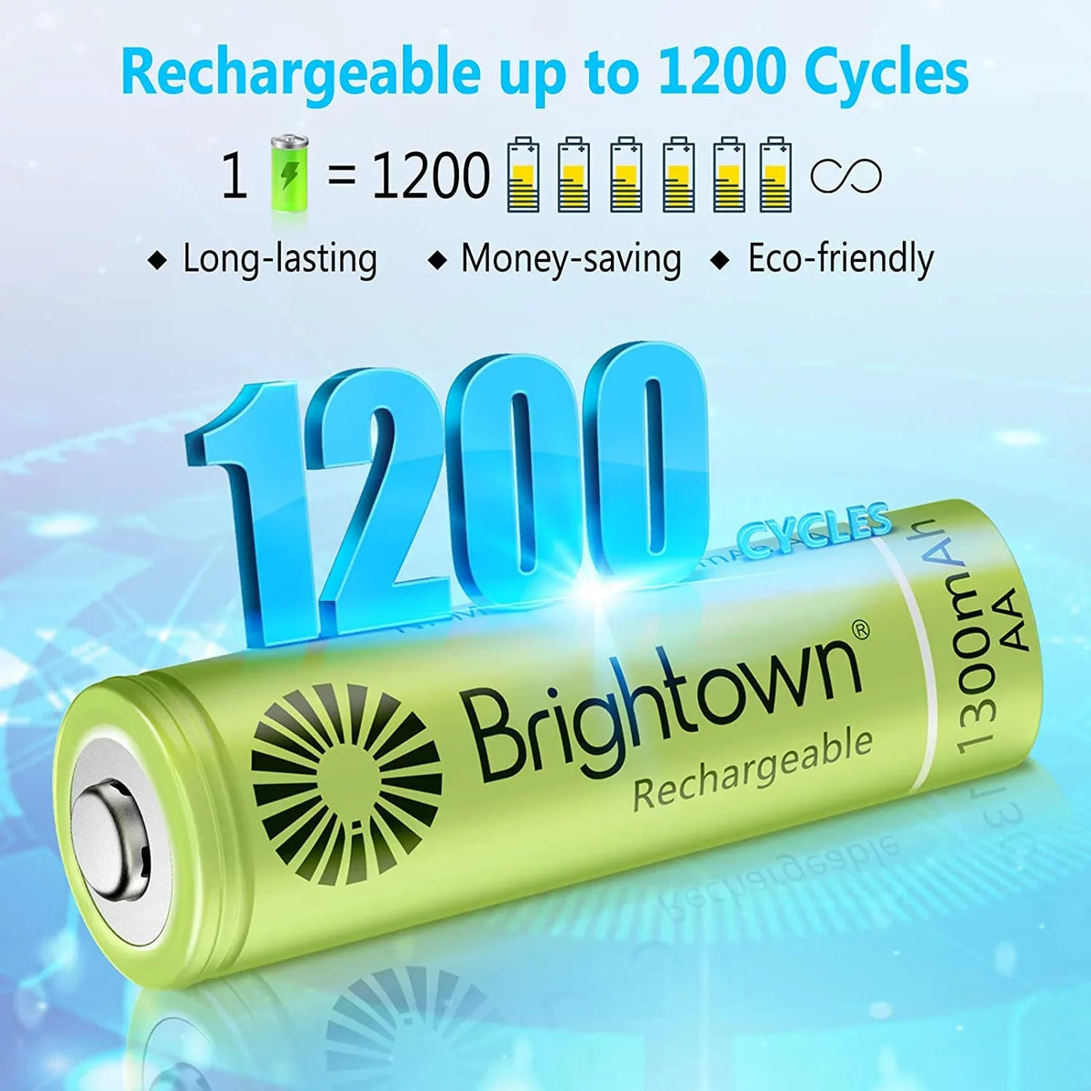 AA, Solar Battery to Pre Brightown A Lights Rechargeable Pack Battery Cycles 12 Double for Devices, up NiMH Recharge Charged 1200 and Household