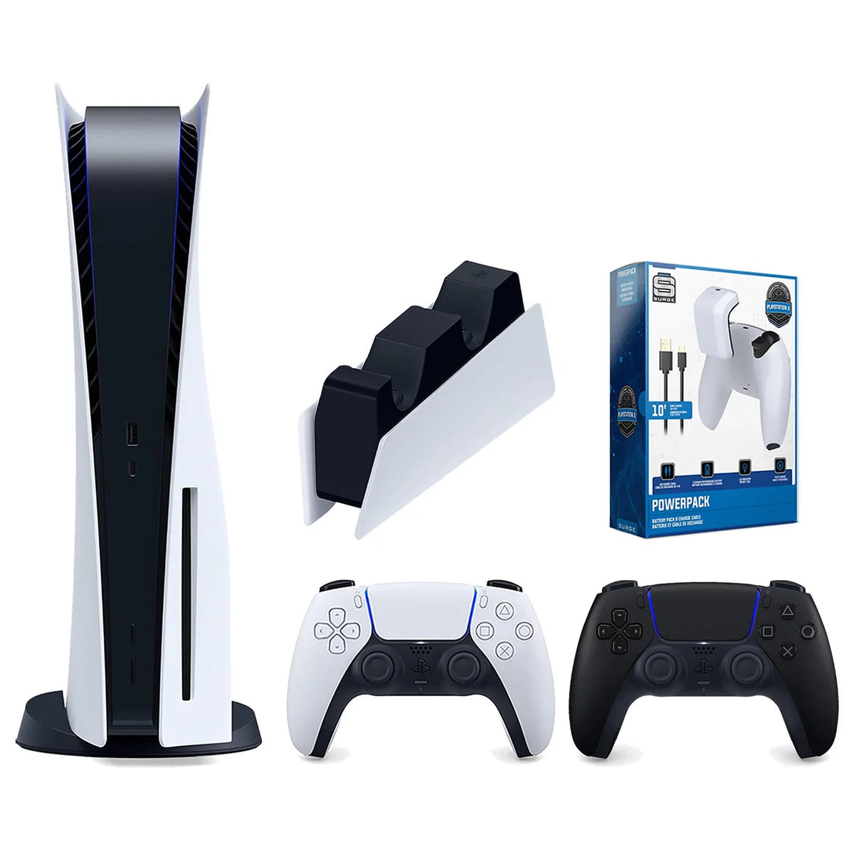 Cable Charge & Charging DualSense 5 Disc with Controller, Surge Pack Console Station PowerPack Black and Bundle Battery Version Extra Playstation