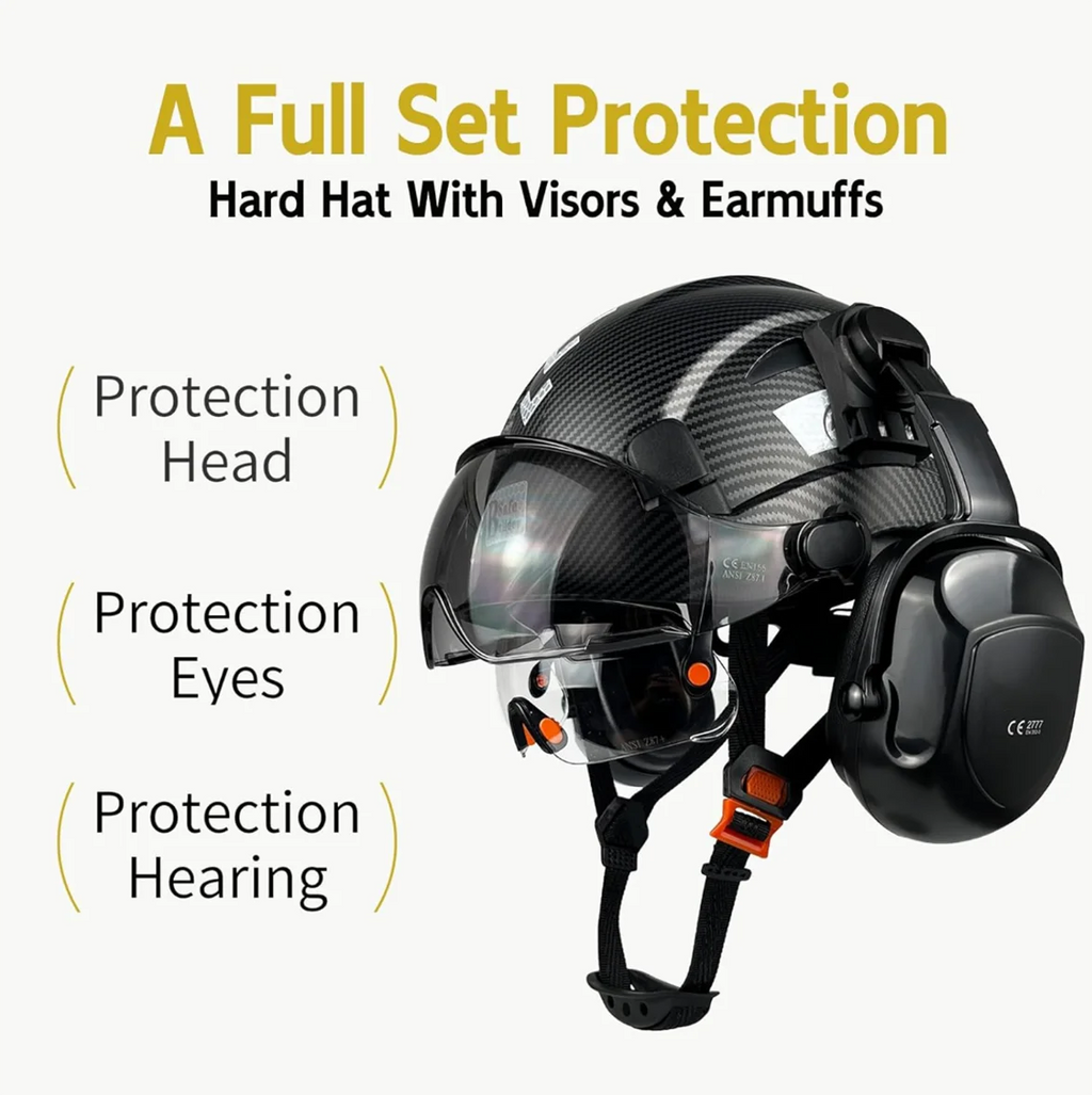 Industrial Protection Safety with Vented Head Construction Visor Helmet Muffs Approved Work Visor Z89.1(Black) OSHA Certified Ear Hardhats Hat with ANSI/ISEA Hard