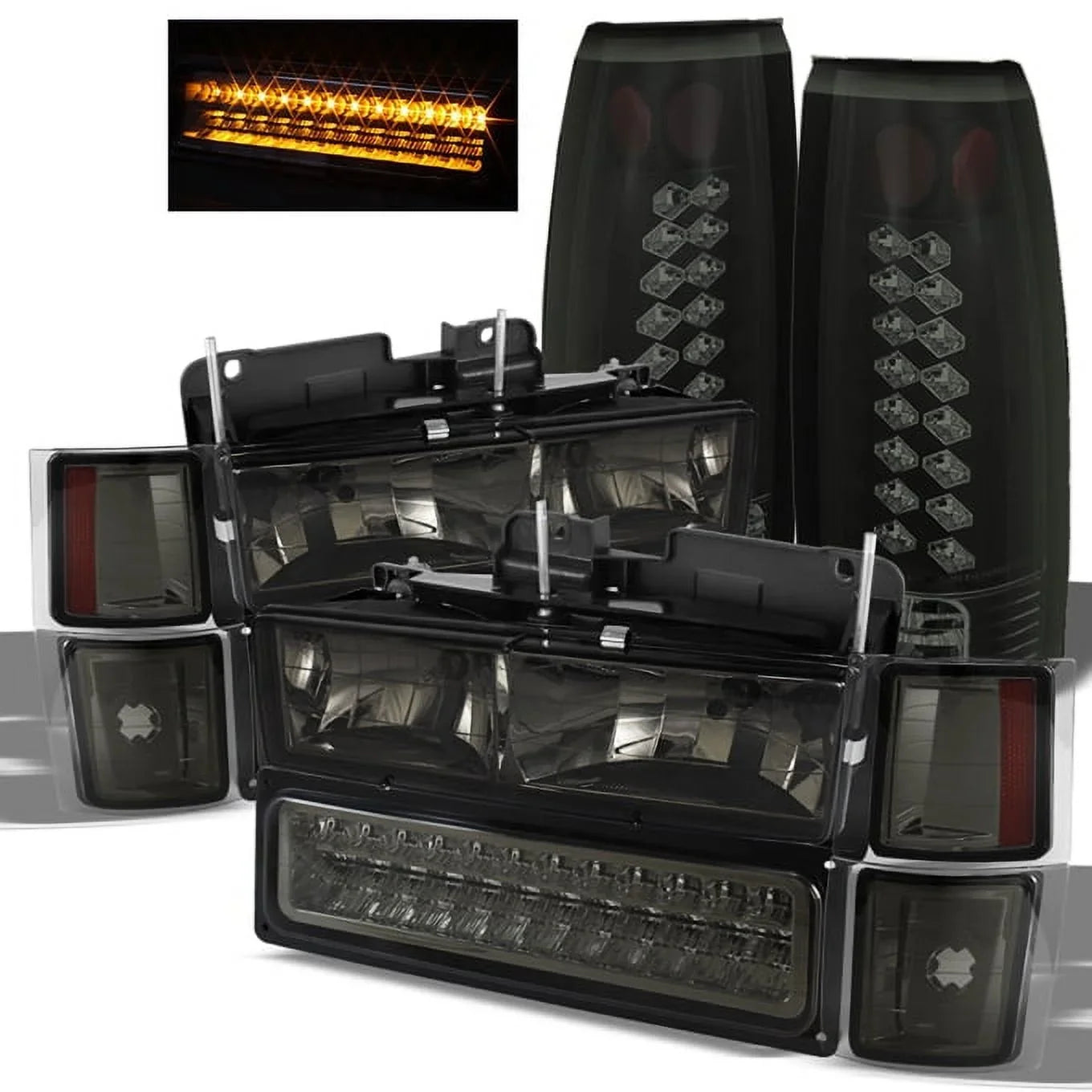 Lights select: 1994-2000 CHEVROLET LED Bumper+Black Headlights+LED Smoke Fits C10 94-98 Smoke Chevy 1995-2000 TAHOE CHEVROLET Tail Fits C/K GMT-400,