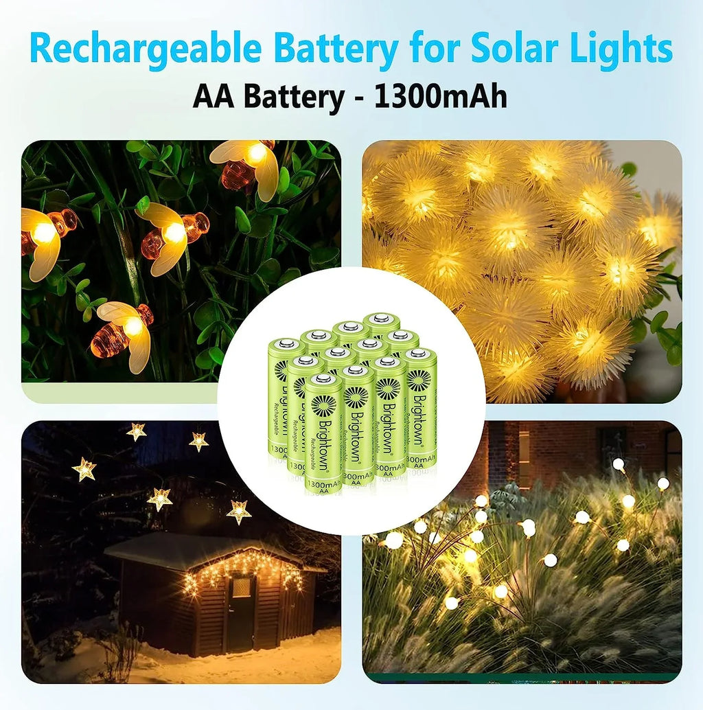 AA, Solar Battery to Pre Brightown A Lights Rechargeable Pack Battery Cycles 12 Double for Devices, up NiMH Recharge Charged 1200 and Household