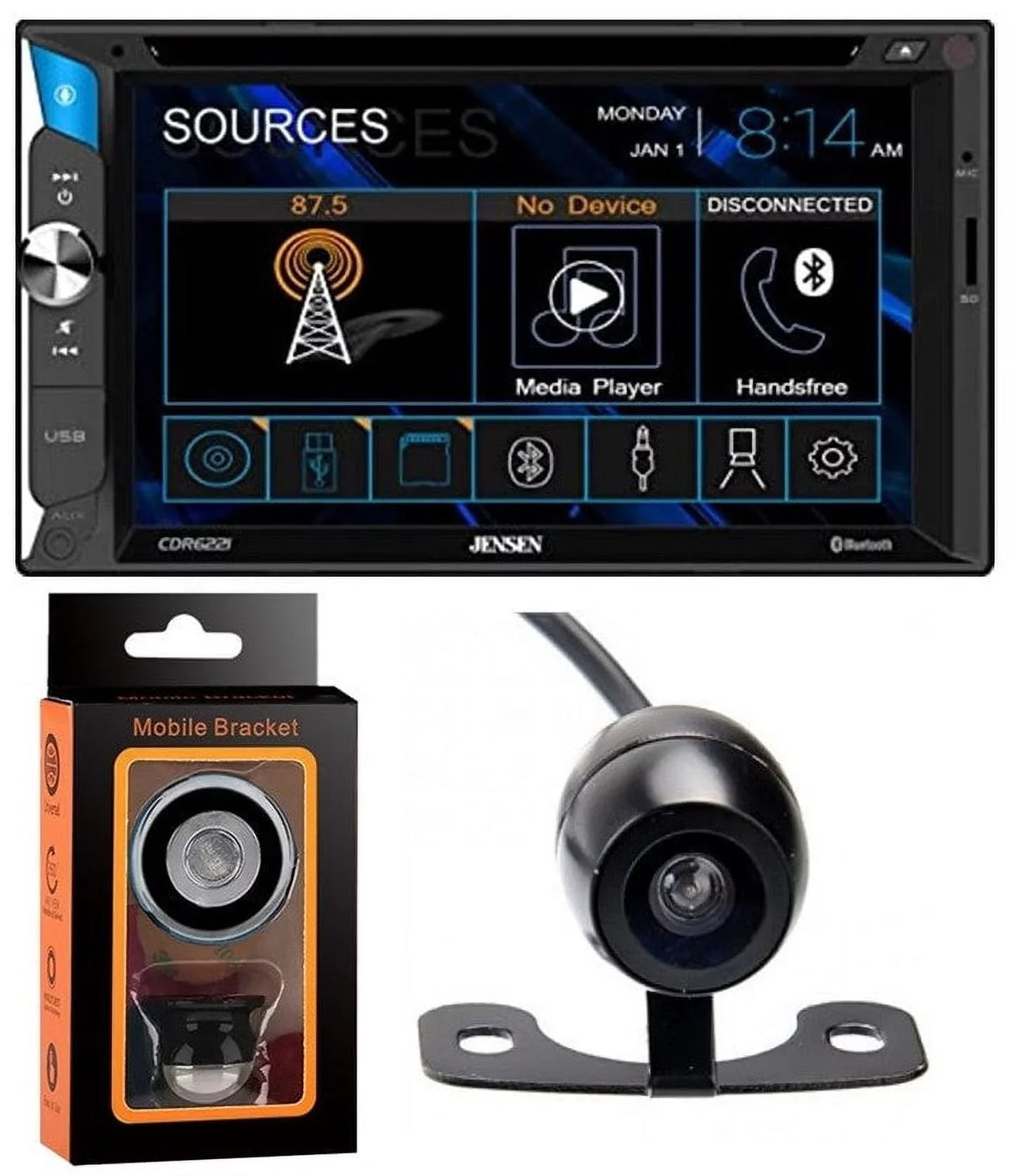 Magnet CAM570 Absolute Phone with Receiver Front + 6.2" Input Car CDR6221 License Holder Bluetooth, Jensen Camera LCD USB Multimedia Rare Plate Touchscreen +