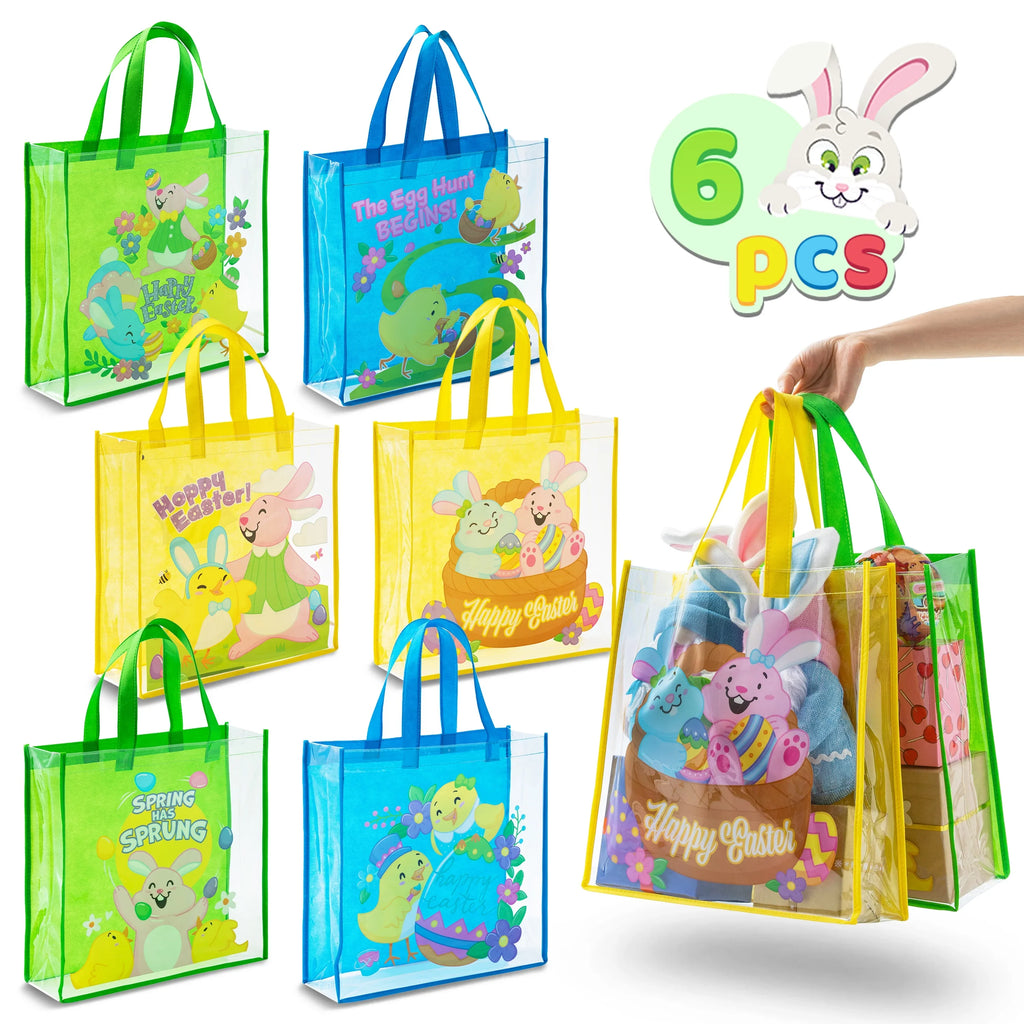Reusable Tote for Bags Easter Favors Treat with Pcs Easter for Bags Kids, Gift Hunt, Egg Syncfun Easter Party Handles Goodie Supplies Large 6
