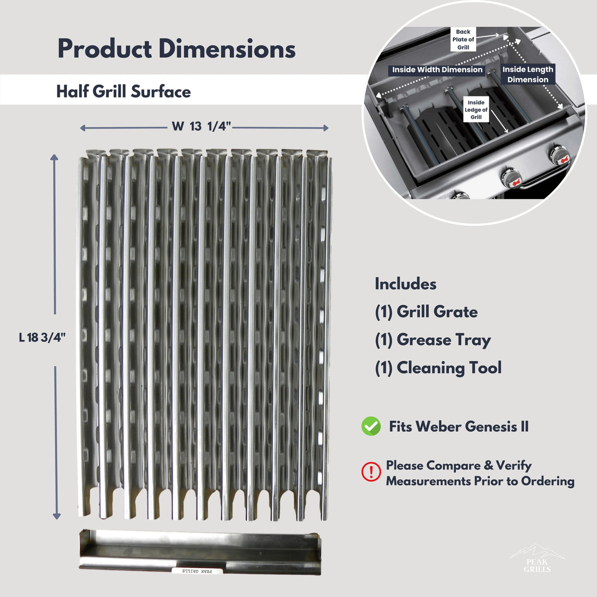 Grills™ Half for Grill Peak Grate Weber Replacement II, | Grate Genesis System Surface.