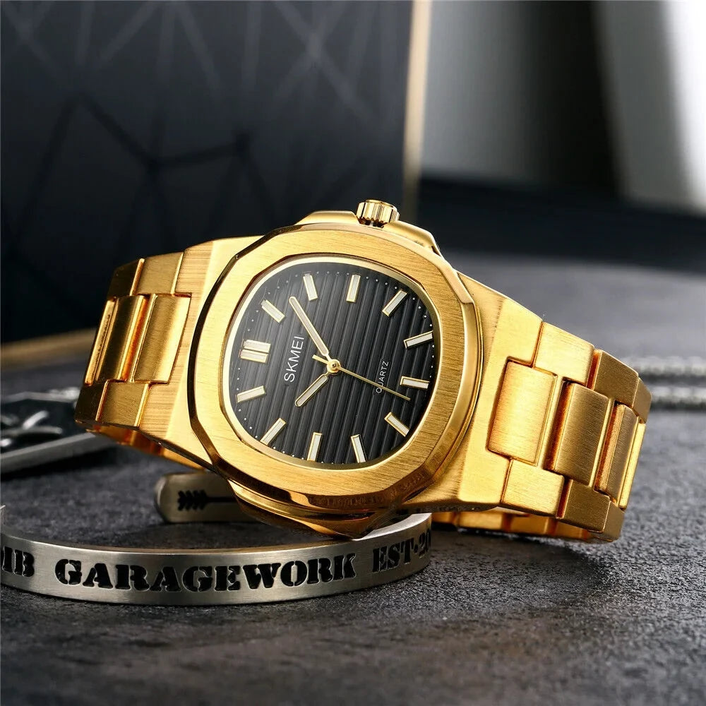 Men Wristwatch Male Luxury Gift Gold Quartz For Steel Business Watch