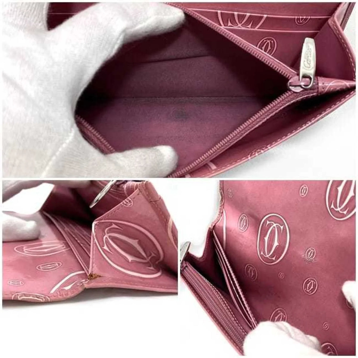 2C Birthday Pre-Owned Wallet Bifold Happy Ladies L3000951 Long Cartier (Fair) Pink Motif Leather