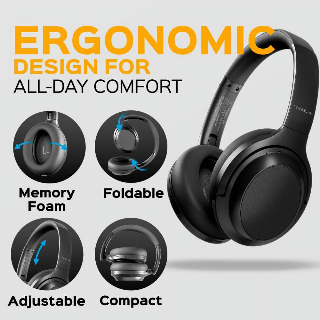 Sound, & with Ear Z7 (Grey) Mic PRO Touch Control w/aptX, Playtime Charging, Stereo USB-C Headphones TREBLAB Over Fast ANC - Bluetooth Canceling Wireless 45H - Active Hybryd Noise Headphones