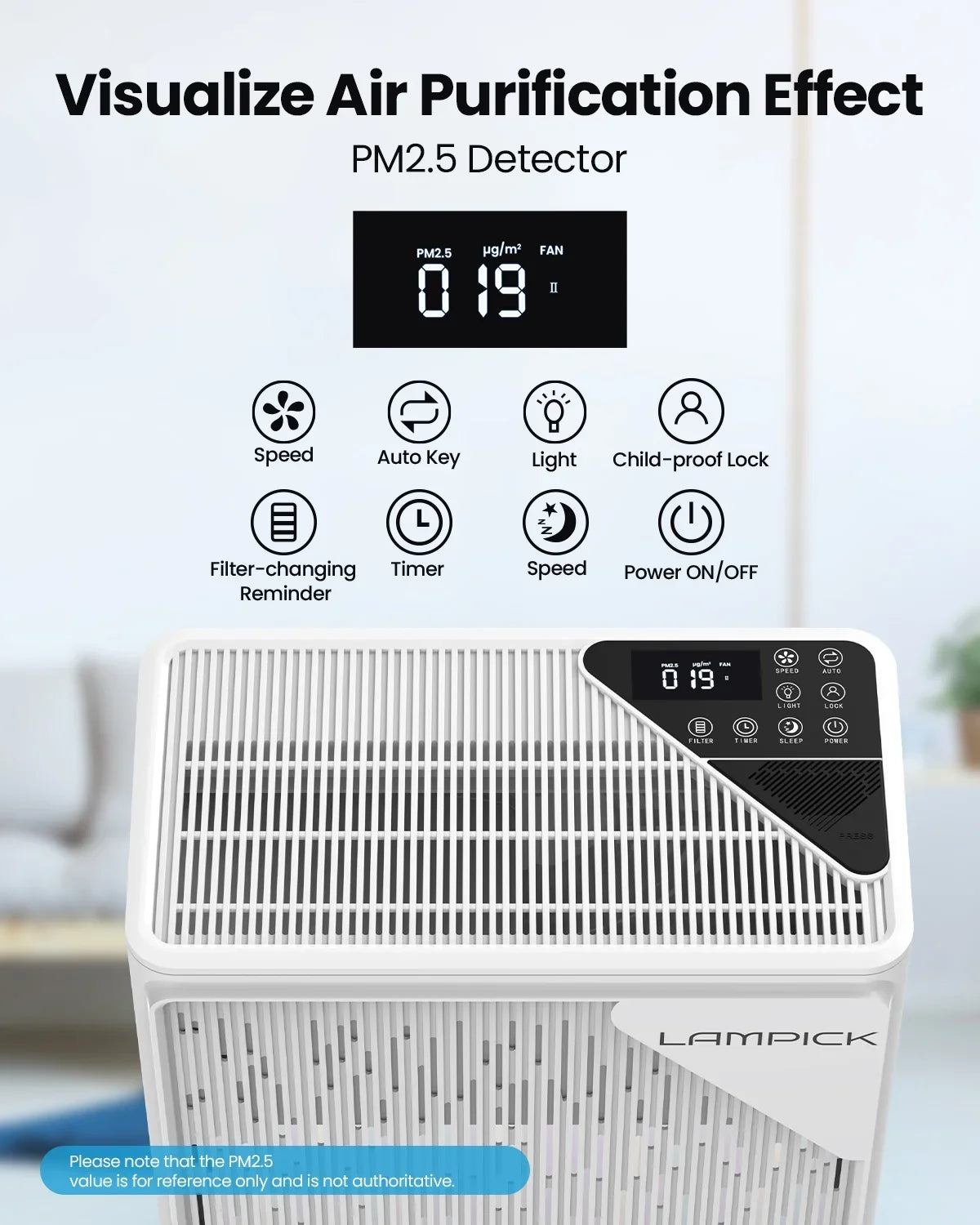 Sq HEPA ft, Purifier 99.97% LAMPICK Filter, Pet Remove up 1076 Hair of to Air with Smoke Cleaner Air