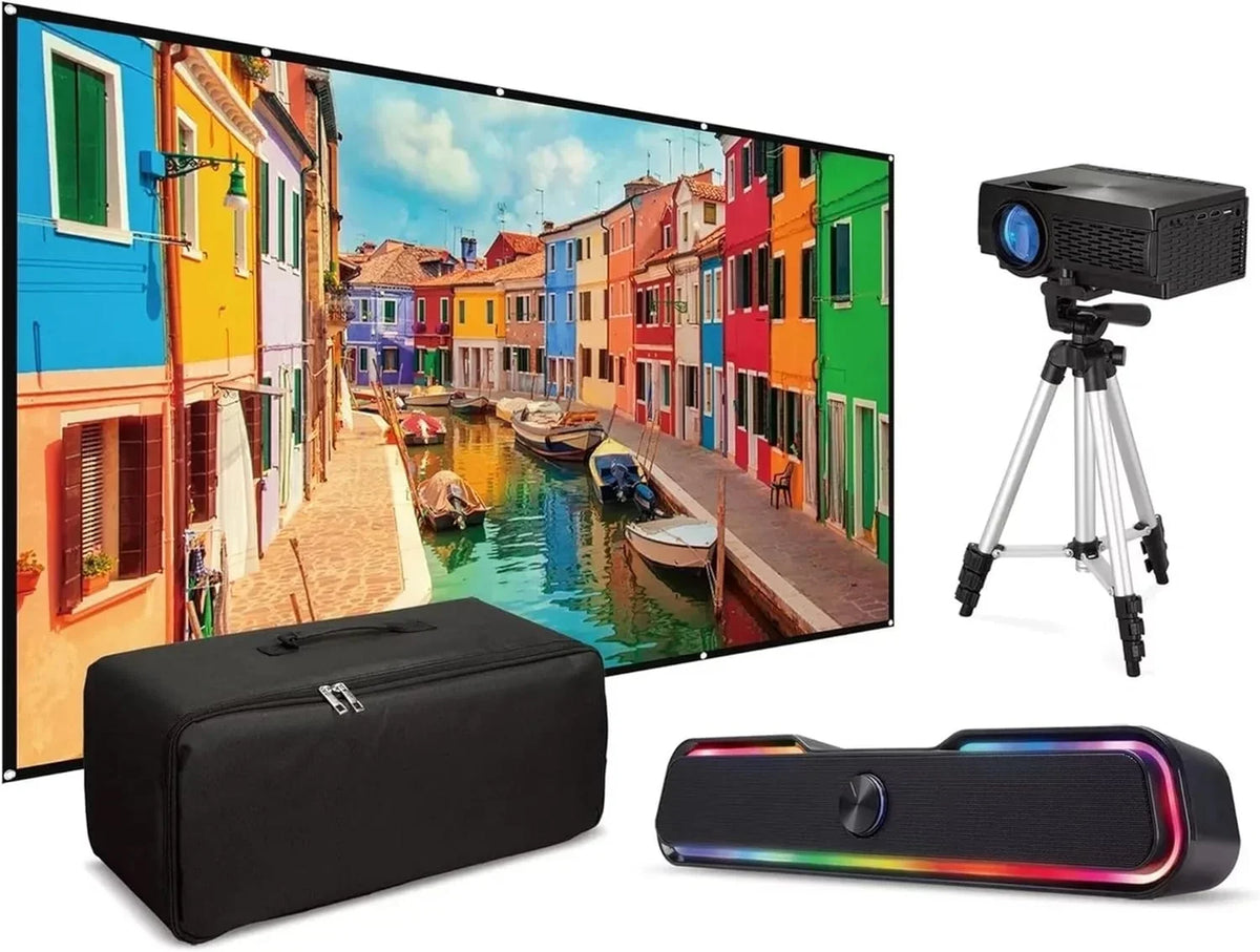 for Soundbar, Gaming & Bluetooth 2023 - With exterior Cord: 1080p Mini HD HDMI Home Popup Movies Cinema, 42" Screen, iLive Theater Bundle Projector, Perfect 120" Kit Tripod
