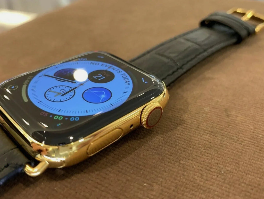 Series 45mm Leather 9 Gold 24k Band iWatch Steel Custom Stainless Black