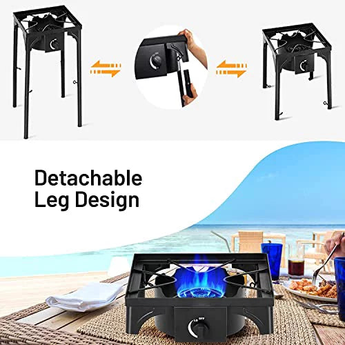for BTU Cast exterior Burner Camping, Patio, Cooker Patio w/Detachable Portable Moccha Propane Legs, Burner Stove Perfect RV 000 Iron Cooking Single 100, or Gas