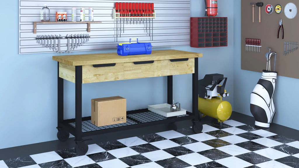 Metal & Wood Workbench 62" Industrial Rove